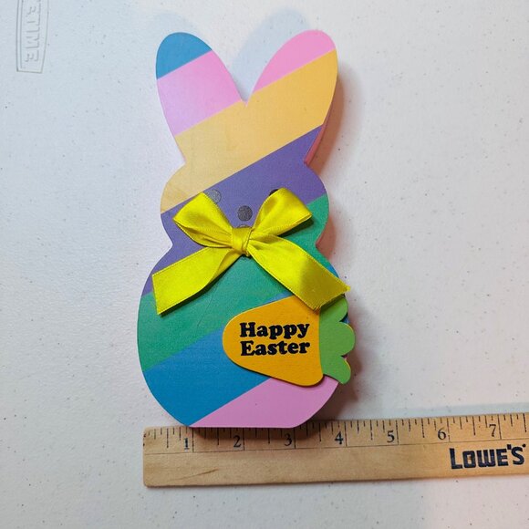 Striped Peep Easter bunny block decoration HAPPY EASTER spring Easter decoration - Picture 4 of 11